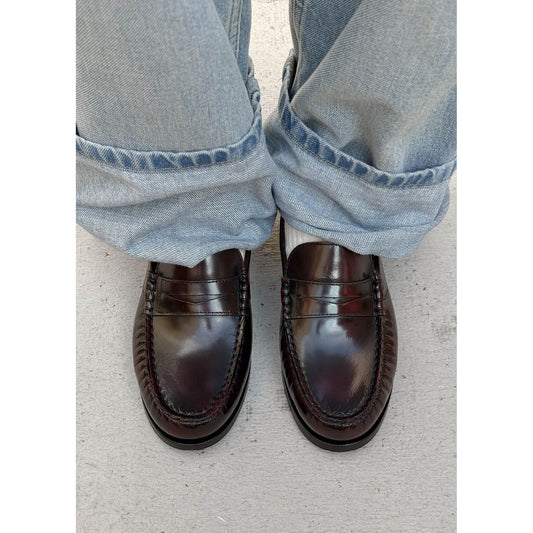 Rivet Vintage Effect Burgundy Leather Loafers