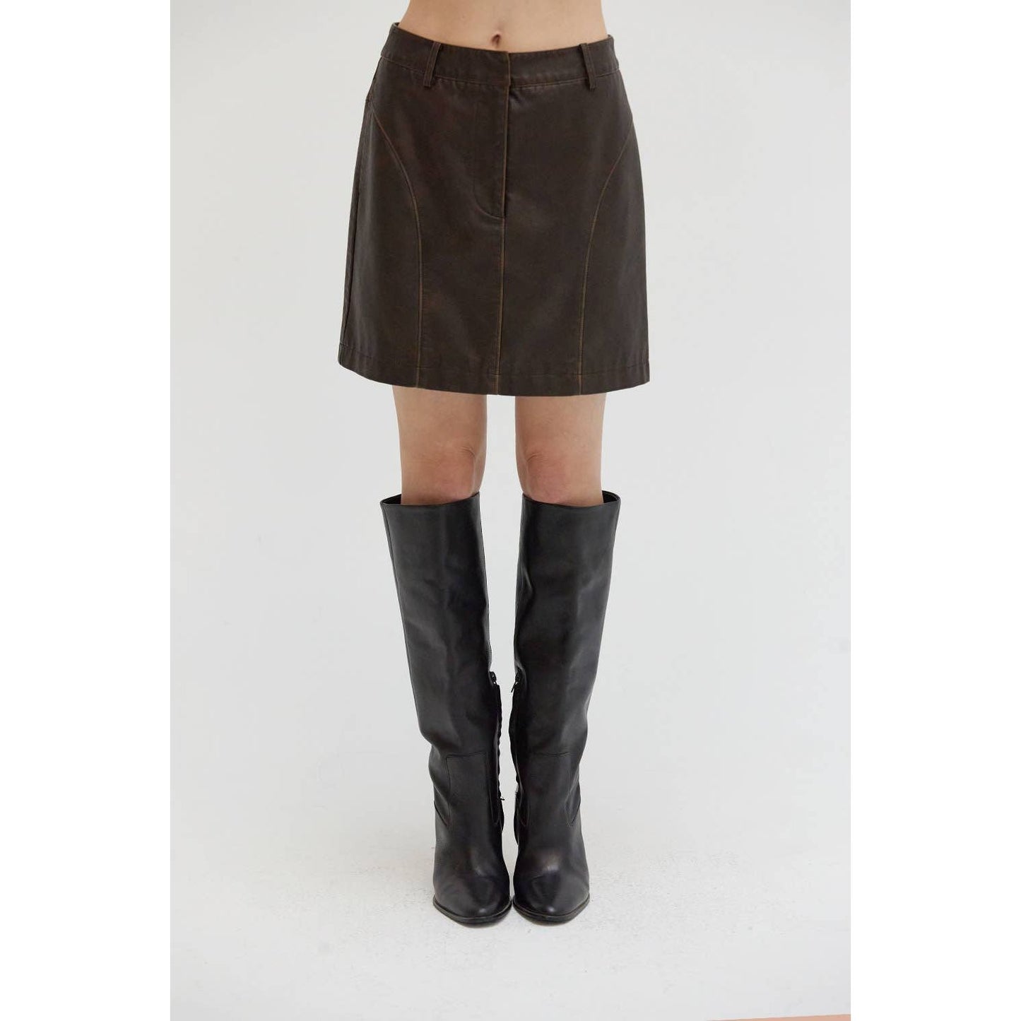 Devin Distressed Vegan Leather Skirt