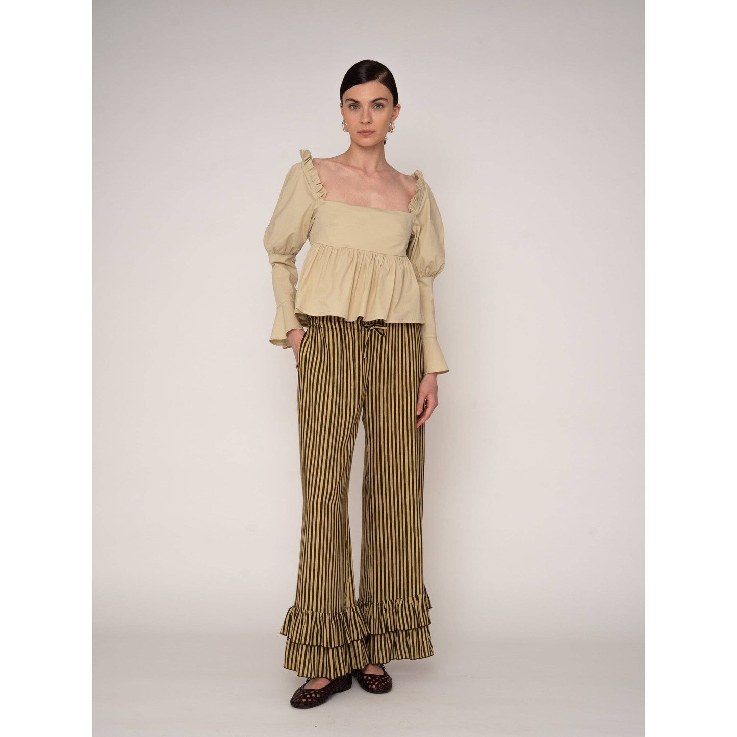 Chambre Beige Ruffle Blouse