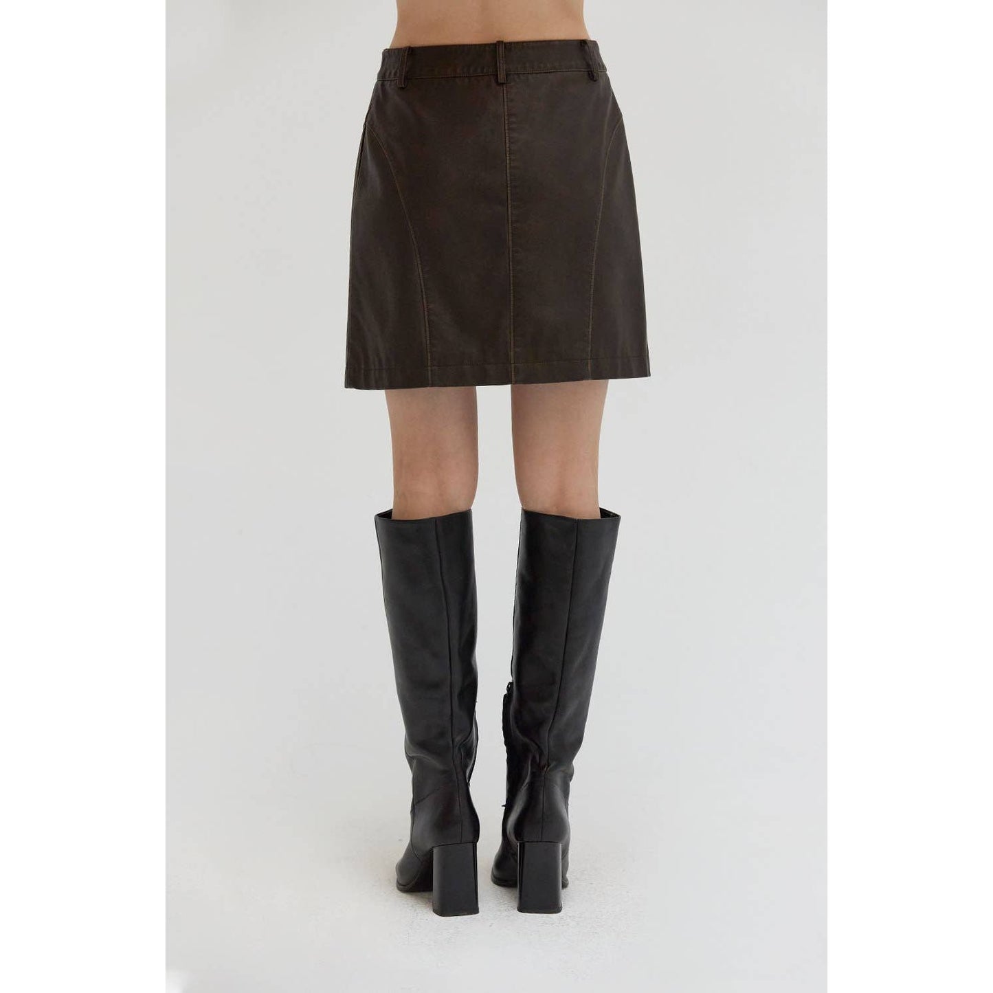 Devin Distressed Vegan Leather Skirt