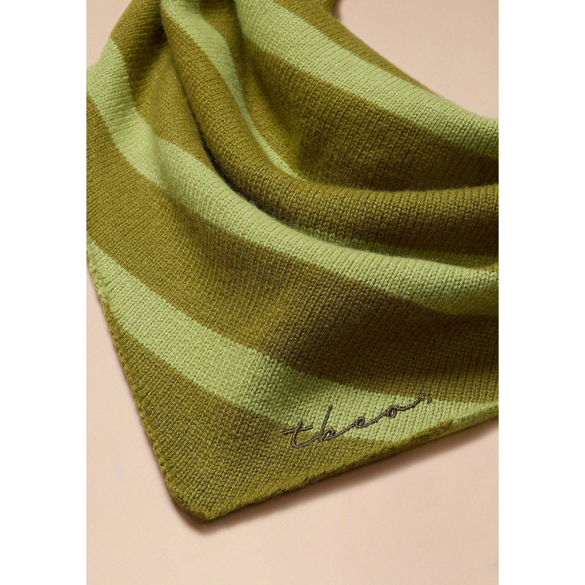 Merino Wool Triangle Scarf in Green Stripe