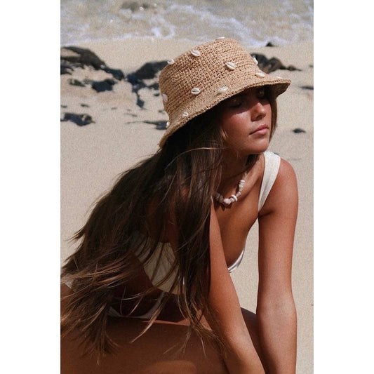 Puka Dot- Cowry Shell Raffia Bucket Hat
