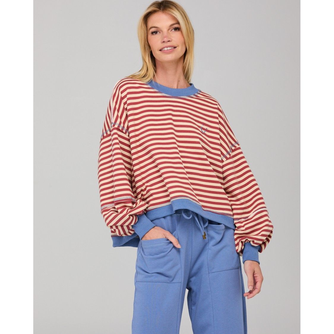 Guru Sweater - Washed Maroon Stripe