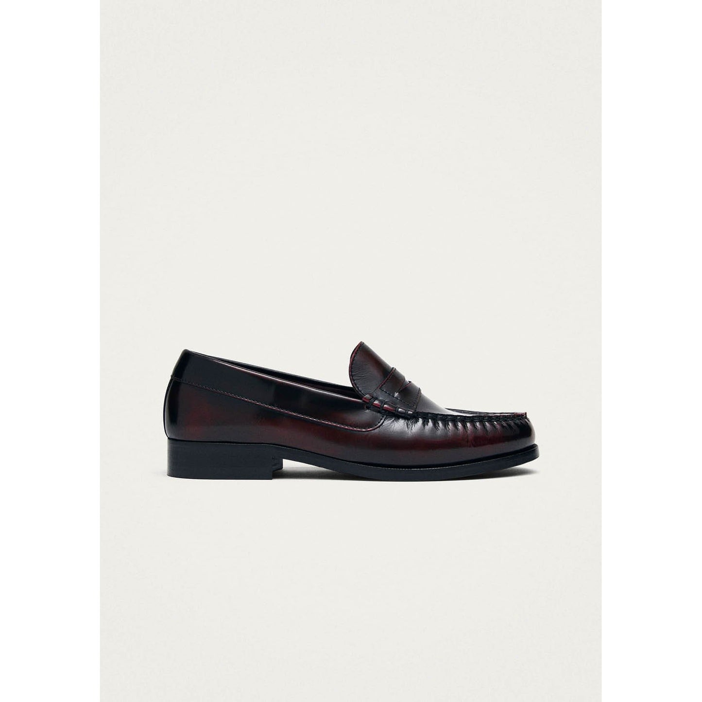Rivet Vintage Effect Burgundy Leather Loafers