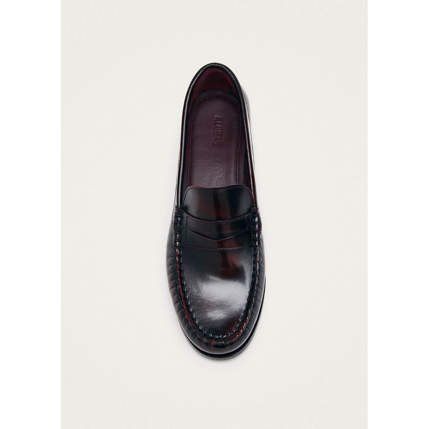 Rivet Vintage Effect Burgundy Leather Loafers